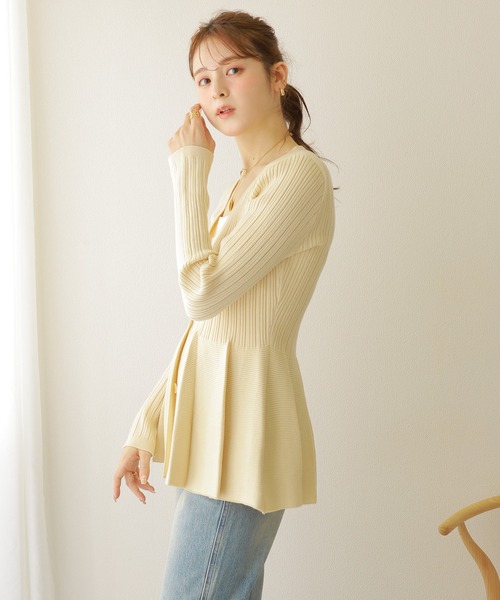カーディガン v neck peplum cardigan /Vネック フレア ペプラム リブ