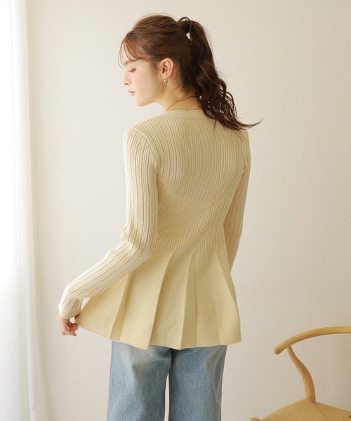 カーディガン v neck peplum cardigan /Vネック フレア ペプラム リブ
