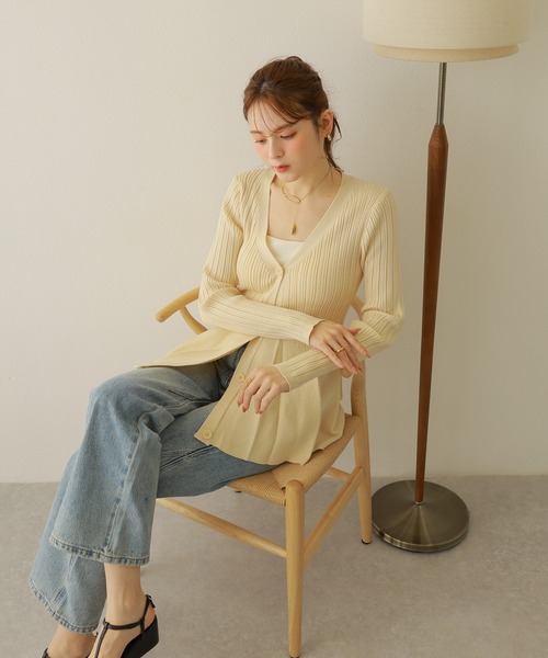 カーディガン v neck peplum cardigan /Vネック フレア ペプラム リブ