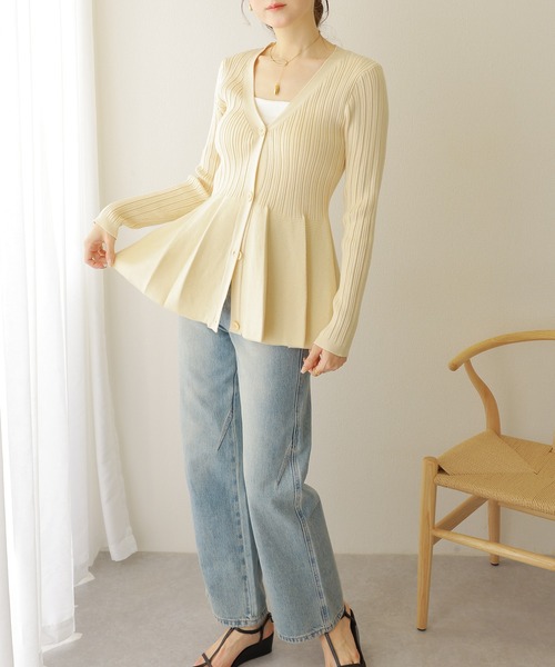 カーディガン v neck peplum cardigan /Vネック フレア ペプラム リブ