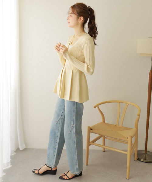 カーディガン v neck peplum cardigan /Vネック フレア ペプラム リブ