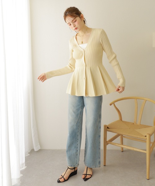 カーディガン v neck peplum cardigan /Vネック フレア ペプラム リブ