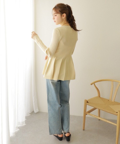 カーディガン v neck peplum cardigan /Vネック フレア ペプラム リブ
