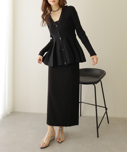 カーディガン v neck peplum cardigan /Vネック フレア ペプラム リブ