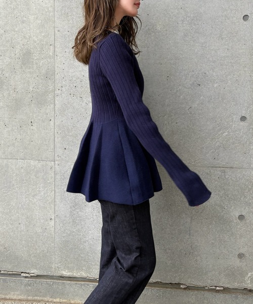 カーディガン v neck peplum cardigan /Vネック フレア ペプラム リブ