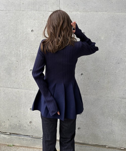 カーディガン v neck peplum cardigan /Vネック フレア ペプラム リブ