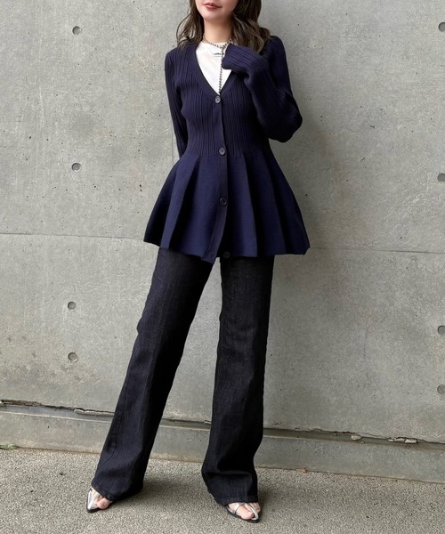 カーディガン v neck peplum cardigan /Vネック フレア ペプラム リブ