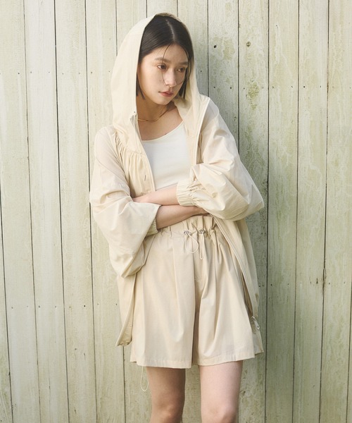 hunch ブルゾン アウター 「接触冷感」フード付 ギャザー