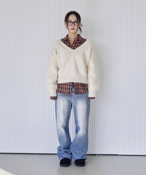 「UNE MANSION」 Vネックニット FREE アイボリー レディース_画像2