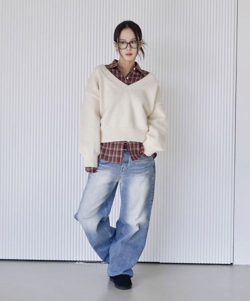 「UNE MANSION」 Vネックニット FREE アイボリー レディース_画像6