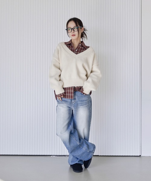 「UNE MANSION」 Vネックニット FREE アイボリー レディース_画像7