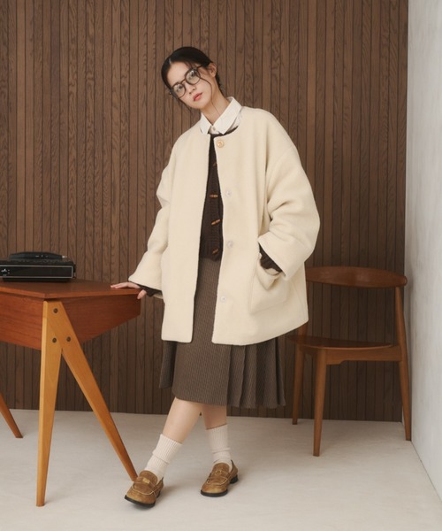 moi tytto（モイテュット） ノーカラーコート コート ノーカラーボア
