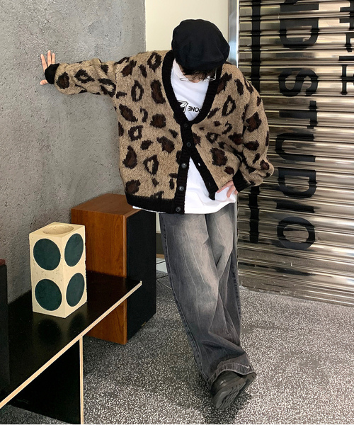 「neos」 「Bling Leads」ニットカーディガン LARGE ライトグレー メンズ_画像3