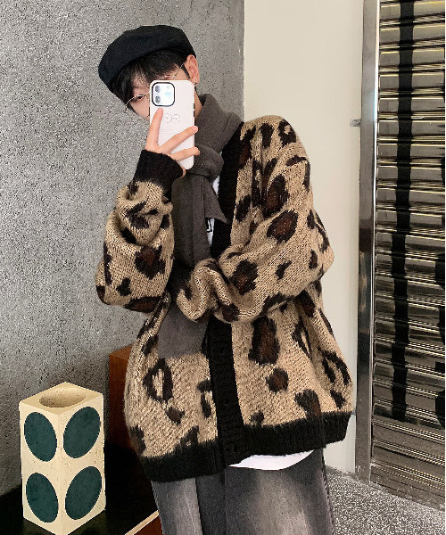 「neos」 「Bling Leads」ニットカーディガン LARGE ライトグレー メンズ_画像5