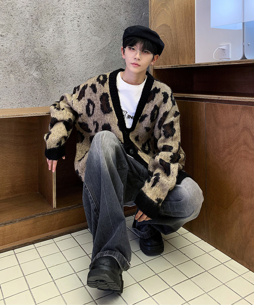 「neos」 「Bling Leads」ニットカーディガン LARGE ライトグレー メンズ_画像6