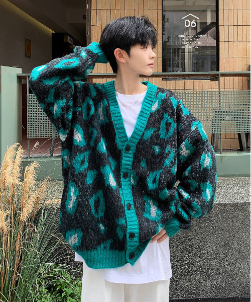 「neos」 「Bling Leads」ニットカーディガン LARGE ライトグレー メンズ_画像7