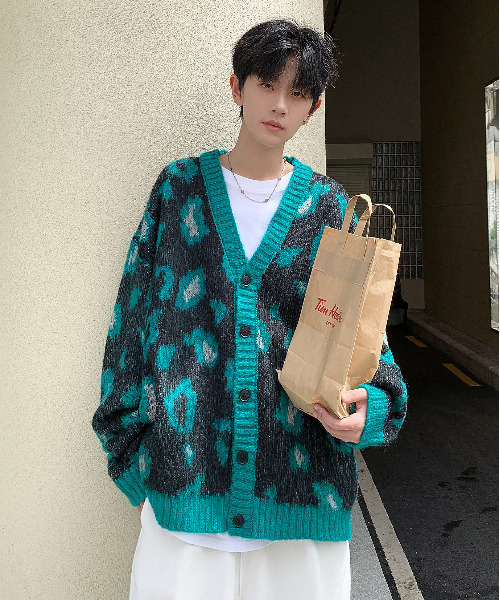 「neos」 「Bling Leads」ニットカーディガン LARGE ライトグレー メンズ_画像9