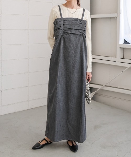 BAB（バブ） ワンピース 「S・Mサイズ展開」デニムギャザーキャミ