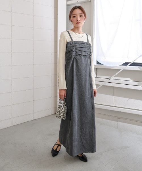 BAB（バブ） ワンピース 「S・Mサイズ展開」デニムギャザーキャミ