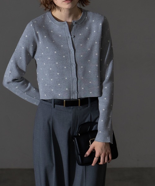 【アルベロベロ】ドット柄長袖カーディガン each alchemist カーディガン ドット柄クルーネックカーディガン