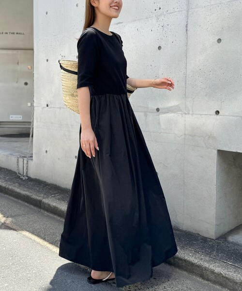 メゾピアノ長袖ドッキングワンピース 110 2枚 保温レギンスチャコール1