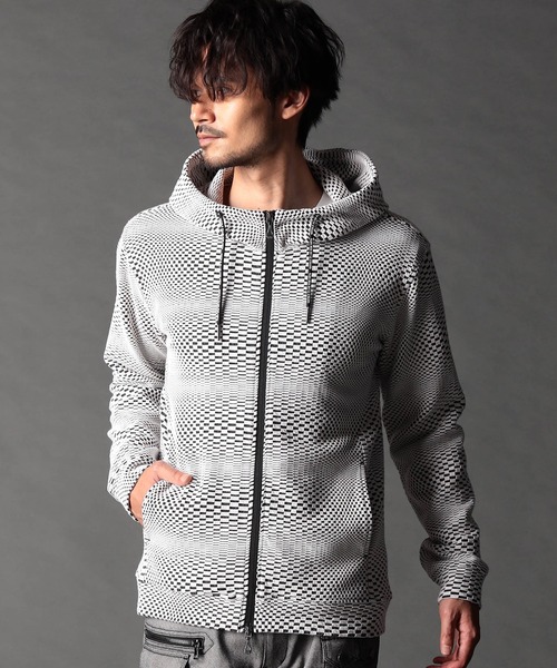 ✨極美品✨近年モデル レオナール メッシュ ジップ パーカー ロゴ 総柄 42 ラグスタイル LUXSTYLE カットデニム総柄ジップパーカー