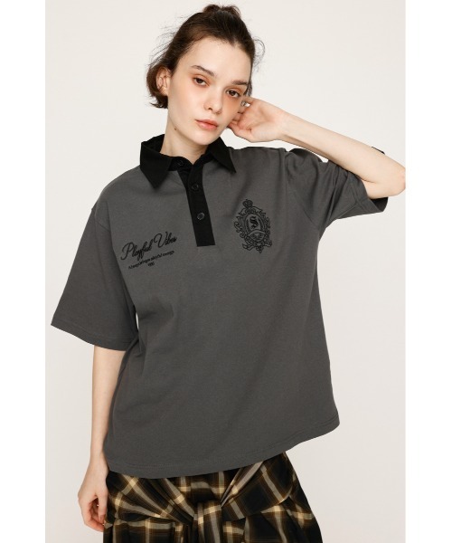 ポロシャツ ポロ OVERSIZE EMBROIDERY RUGBY T/SH オーバーサイズ エンブロイダリー ラグビー Tシャツ  秋服 半袖 夏 SLY ポロシャツ ポロ OVERSIZE EMBROIDERY RUGBY T/SH オーバー