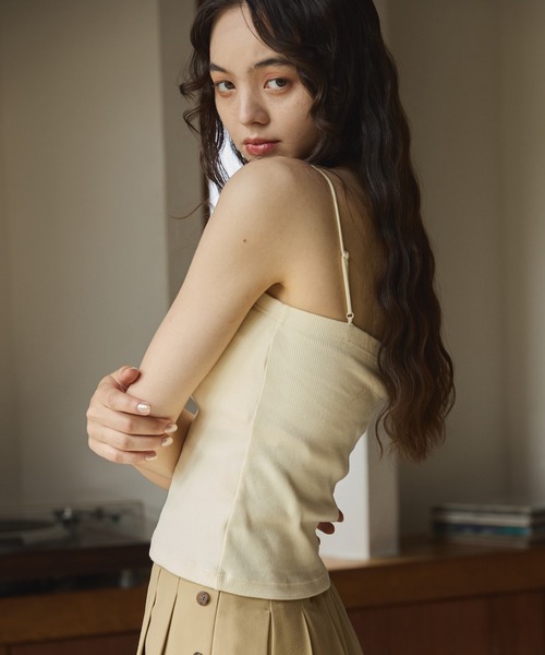 OLUN リブカップキャミソール　ブラウン　アイボリー OLUN キャミソール Rib cup camisole/リブカップキャミソール