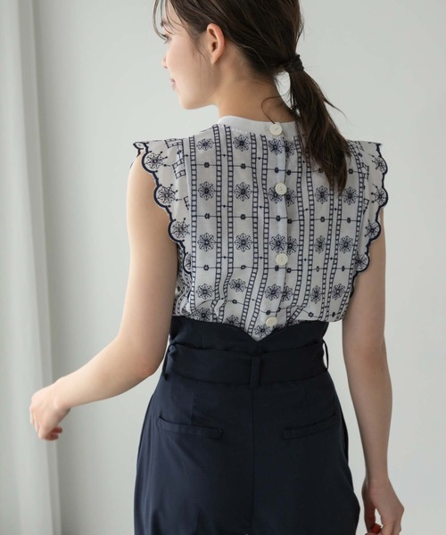 「Edit Sheen」 半袖ブラウス M ネイビー レディース_画像5