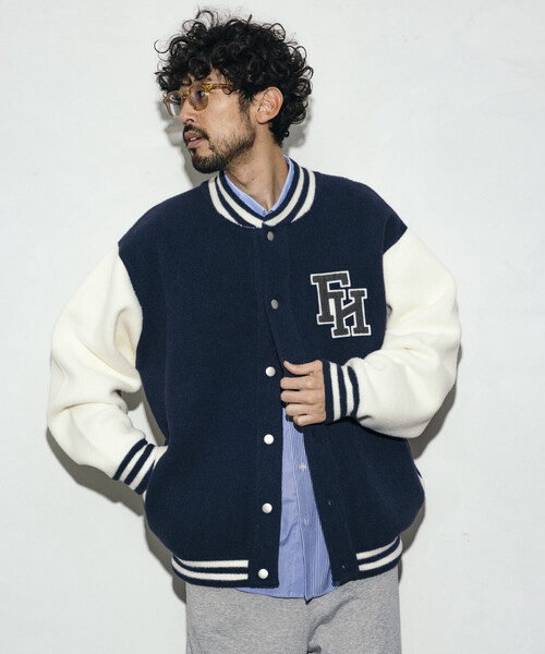 diagram ニットスタジャン Firsthand（ファーストハンド） スタジャン リラックスフィット ロゴ