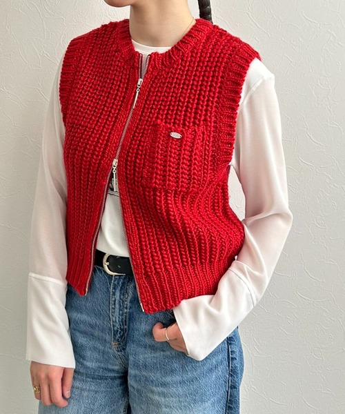 LHELBIE（レルビエ） ベスト ジレ ダブルジップコンパクトニットベスト