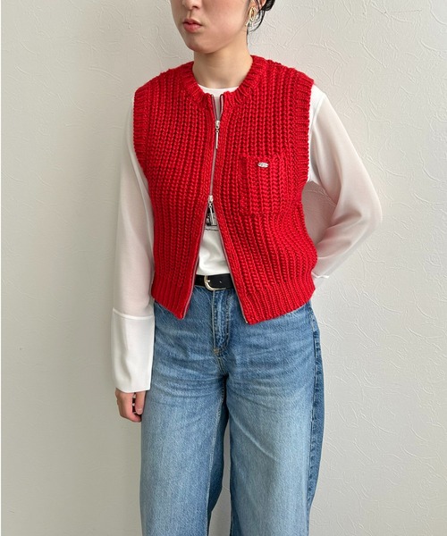 LHELBIE（レルビエ） ベスト ジレ ダブルジップコンパクトニットベスト