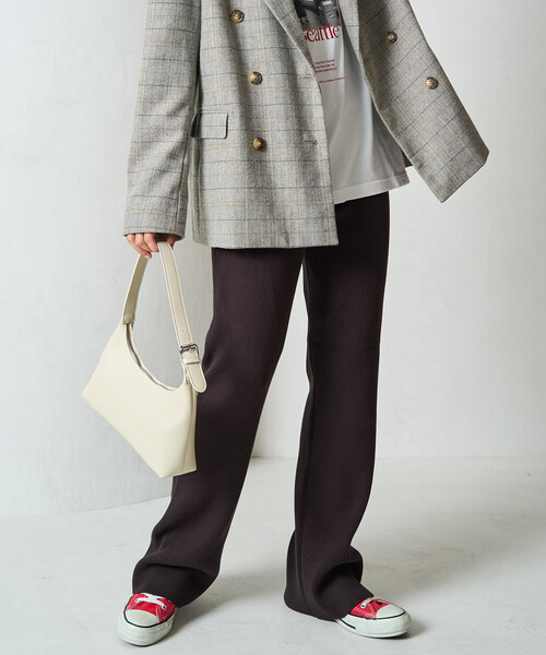 FREAK'S STORE パンツ 限定展開 リブ フレア ニットパンツ レディース