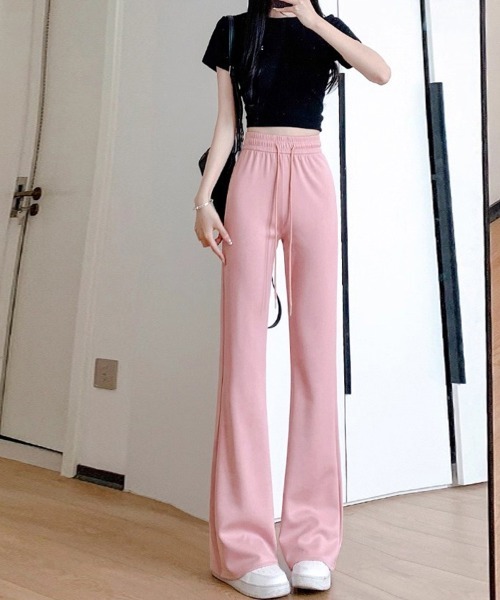 ReRe ワイドパンツ スウェットパンツ ジャージ ハイウエストフレア