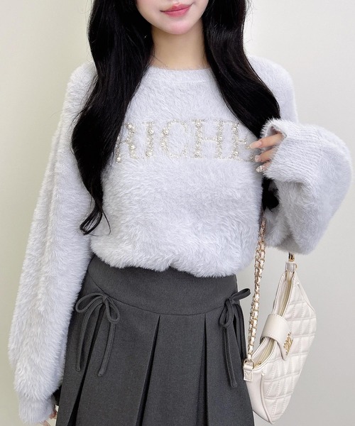 INGNI（イング） ニット セーター パールビジューロゴフェザーニット