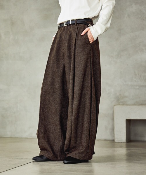 HARE（ハレ） スラックス 「SETUP対応」ツイードワイドテーパード