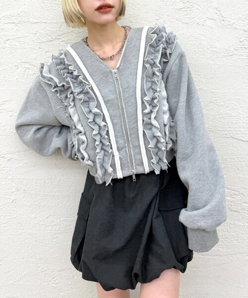 w closet（ダブルクローゼット） パーカー WZIPフリル起毛スウェット