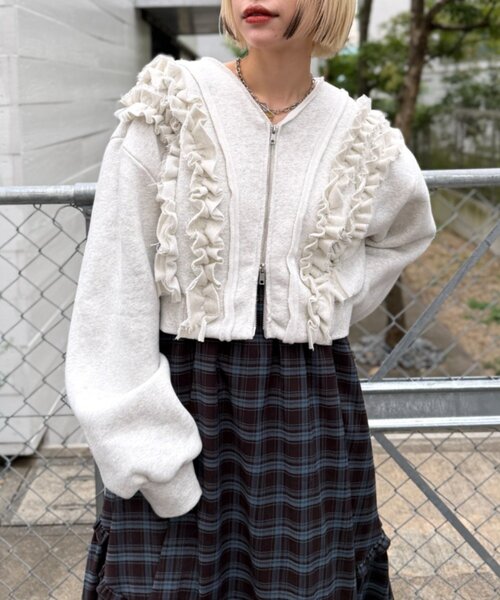 w closet（ダブルクローゼット） パーカー WZIPフリル起毛スウェット