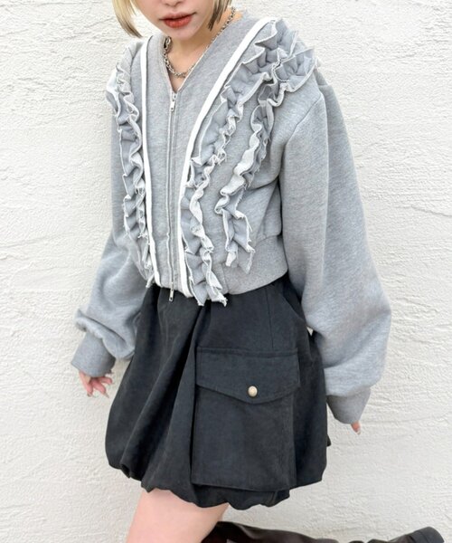 w closet（ダブルクローゼット） パーカー WZIPフリル起毛スウェット