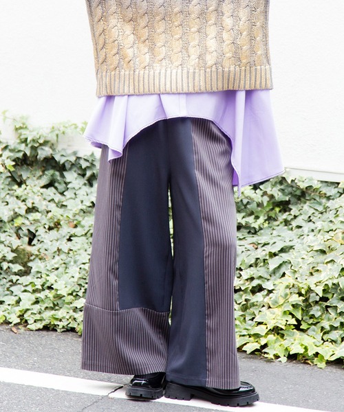 OSMOSIS（オズモーシス） パンツ ストライプ切替パンツ レディース