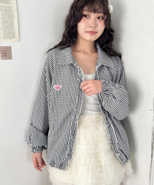 fekete チェックフリルシャツブルゾン セール】 【WEB&一部店舗限定】ブロックチェック フリル ブラウス