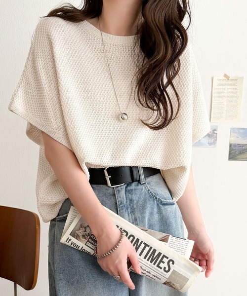 Ameri（アメリ） ニット セーター DAMAGE LOGO SHORT KNIT TOP