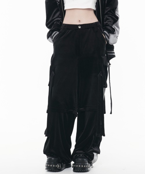 「REFLEM」 カーゴパンツ FREE ブラック×グレー レディース_画像8