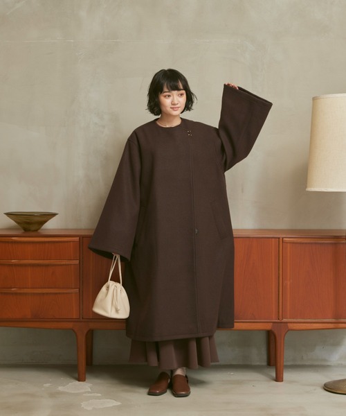 「moi tytto」 ノーカラーコート MEDIUM ブラウン レディース_画像3