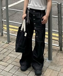 B.R.U ワイドパンツ ジーンズ アシンメトリーボタンデニムパンツ