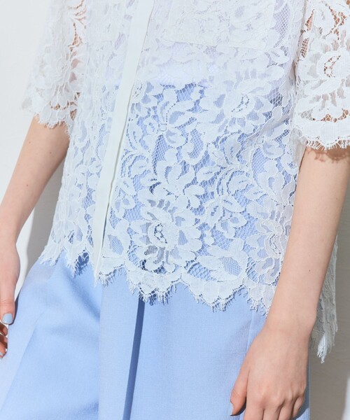 ブラウス シャツ レースコンビシャツ レディースの画像