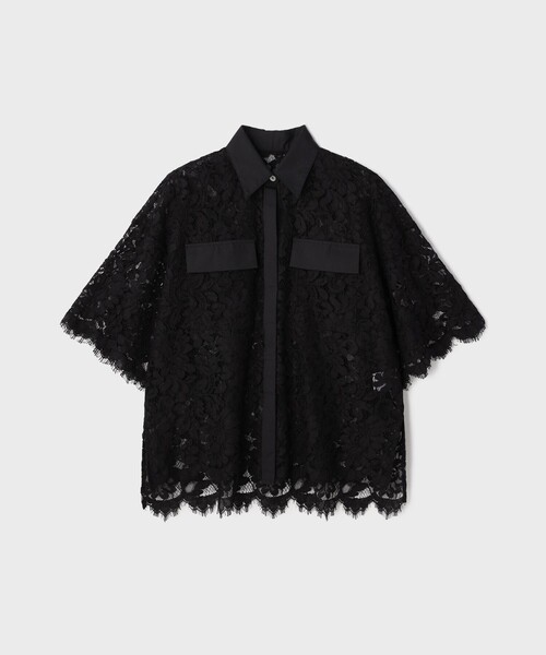 ブラウス シャツ レースコンビシャツ レディースの画像