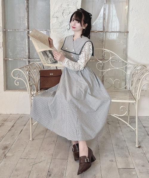 remu ガウン&amp;ワンピース2点 前後2WAY】さらりと大人上品に 楊柳フレンチワンピース（マキシ
