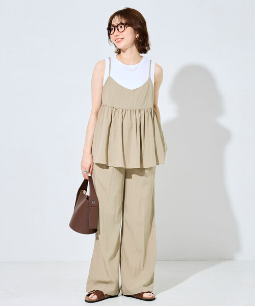 オールインワン 限定展開　ナイロン ワッシャー キャミ パンツ セットアップ レディース