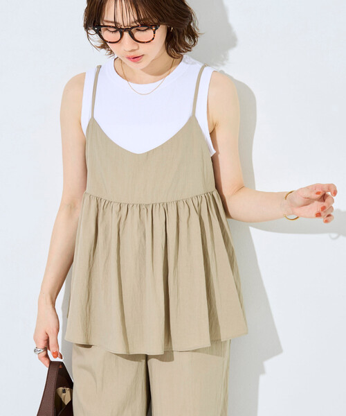 キャミソール 限定展開　ナイロン ワッシャー キャミ パンツ セットアップの画像